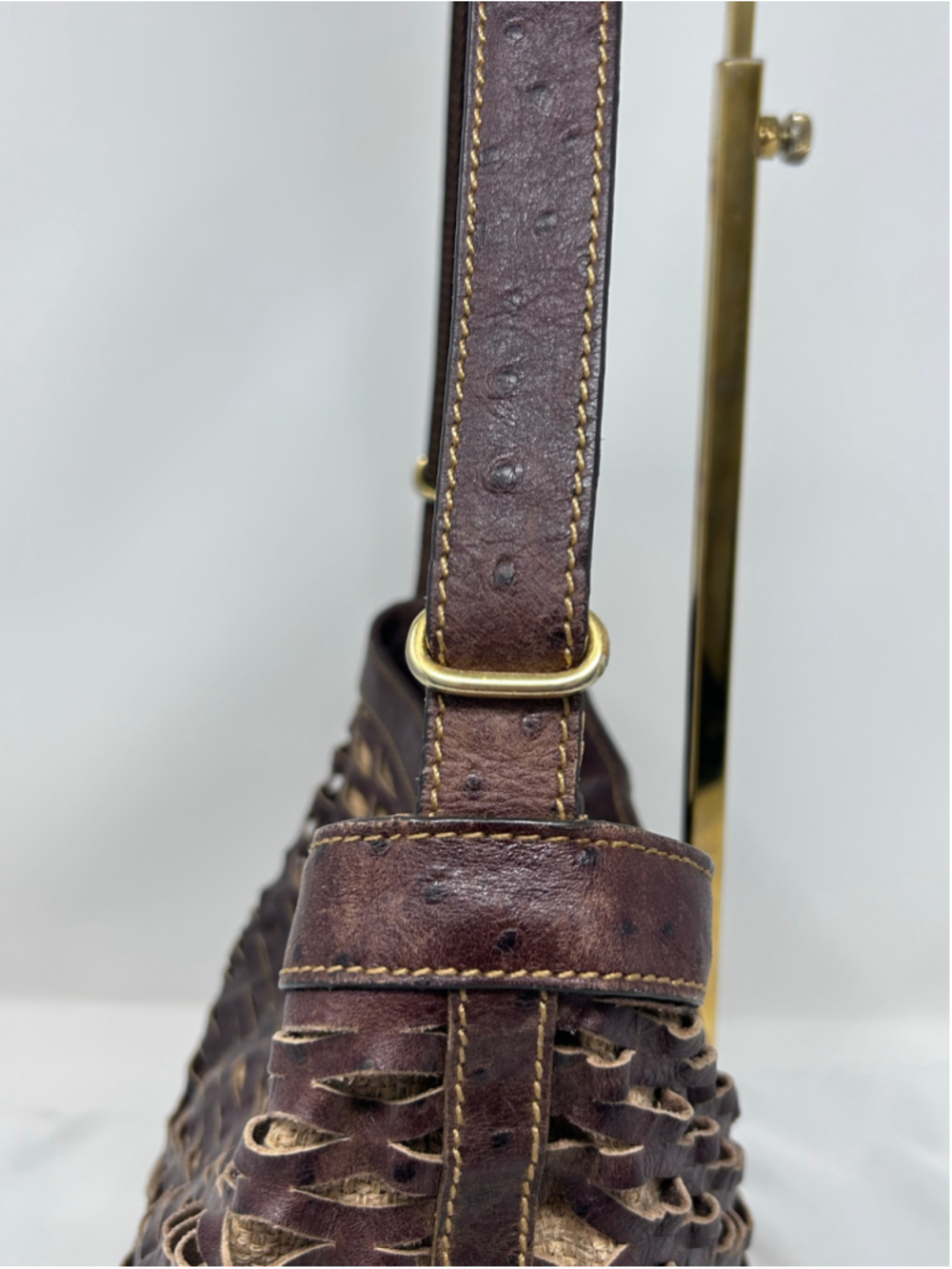 Vintage Fendi Selleria Cutwork Ostrich Embossed Leather Hobo Bag - Picture 7 of 16